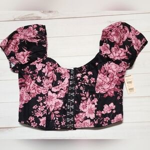 West Of Melrose Floral Hook N Eye Corset Top Small and Large New With Tags